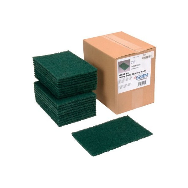 Americo Global Industrial Heavy Duty Scouring Pads Green 6in x 9in - Case of 15 Pads 670327 - main
